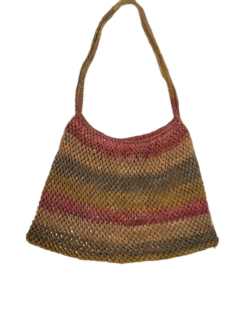 Vintage Handwoven Bilum Mesh Bag Boho Earth Tones